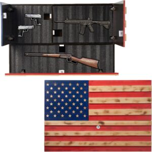 Tactical Rustic Hidden American Flag Gun Storage with Trap Door, Wall Storage | 35" x 22.5" | Firearm, Magazine and Knives Storage Easy Installation | Secure & Safe Compartment
