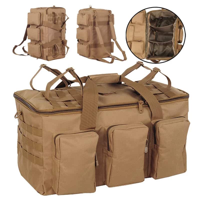 55L Tactical Duffel Backpack Travel Bag Khaki
