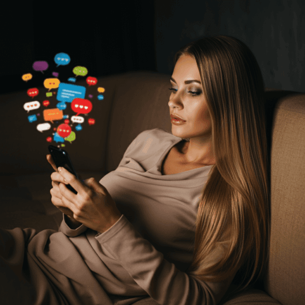Woman texting with local dealership using Power Text in it's BDC