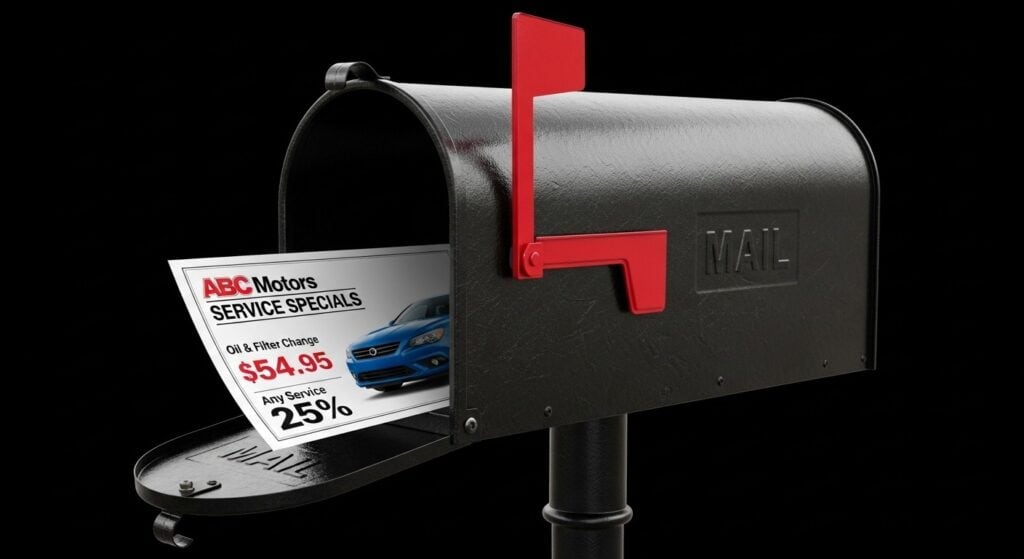 automotive mailer stuffed in a eager auto shoppers mailbox