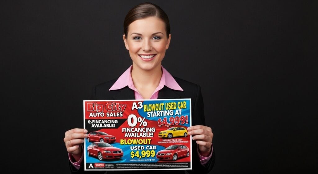 Affordable used car sale promotion at Big City Auto Sales featuring SUVs and sedans.