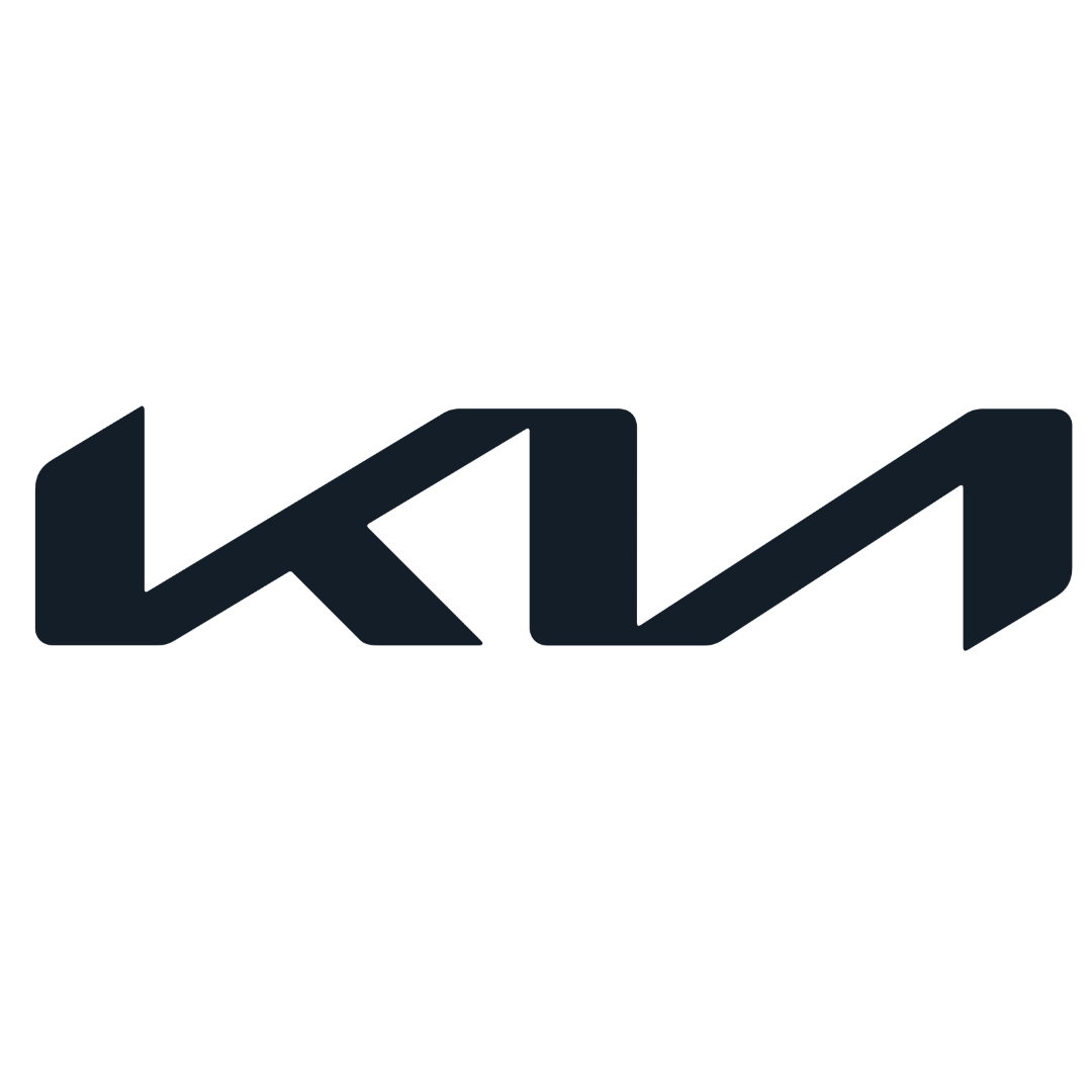 The image displays the new Kia logo: a sleek, angular black emblem with connected KIA lettering, highlighting modern automotive branding—ideal for Willowood Ventures marketing focus.