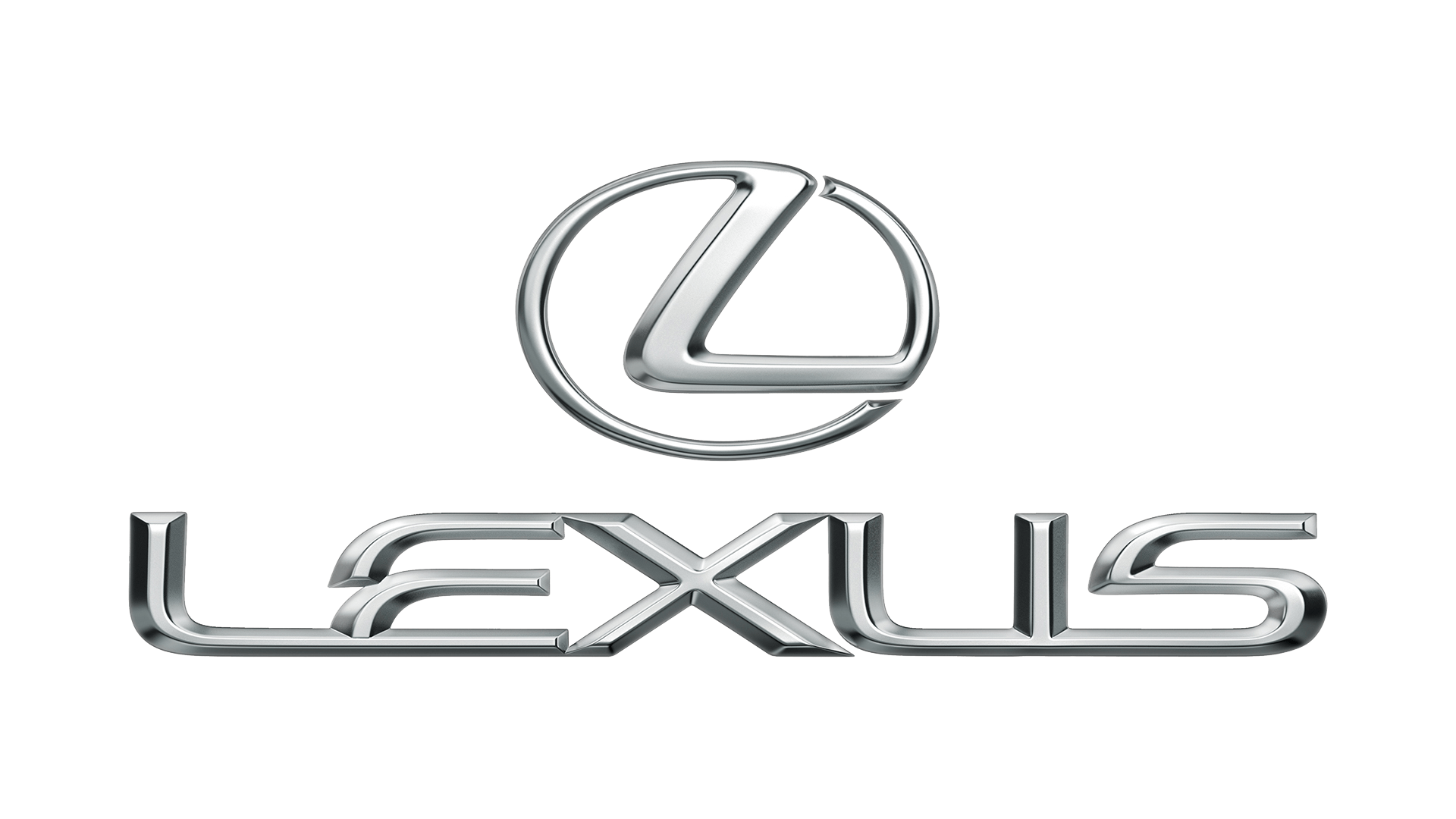 Lexus logo: silver stylized L in an oval above bold metallic LEXUS lettering; transparent background.