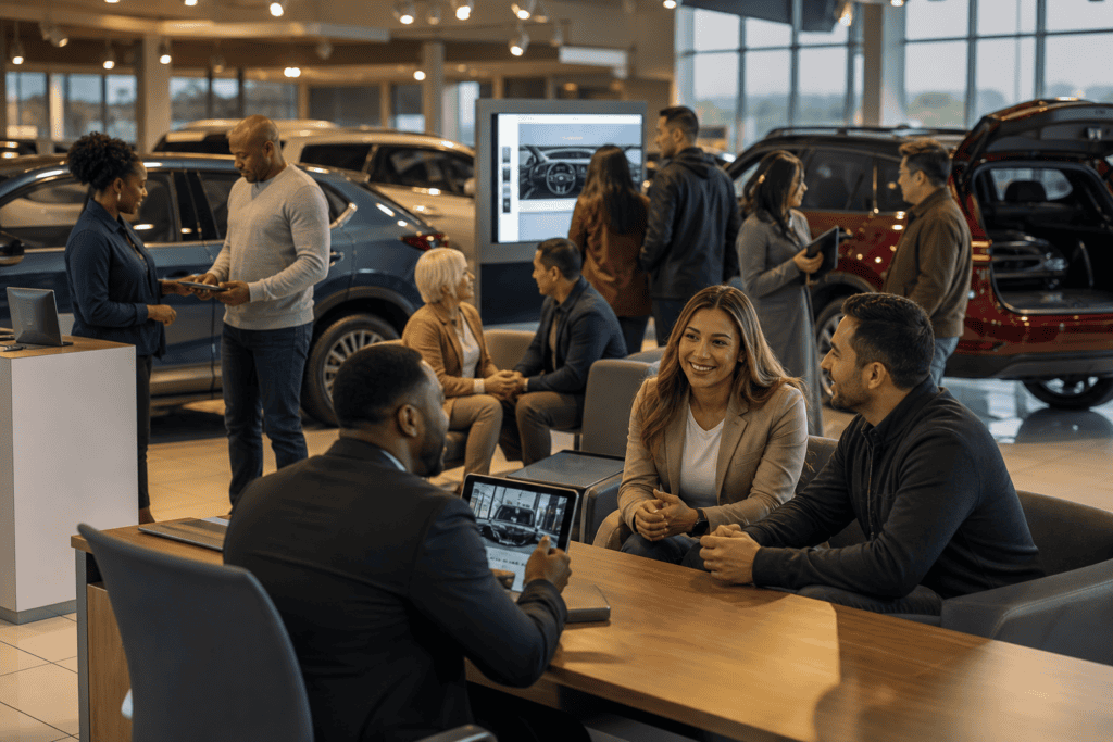 Dealership sales team engaging customers during a 2026 digital sales event