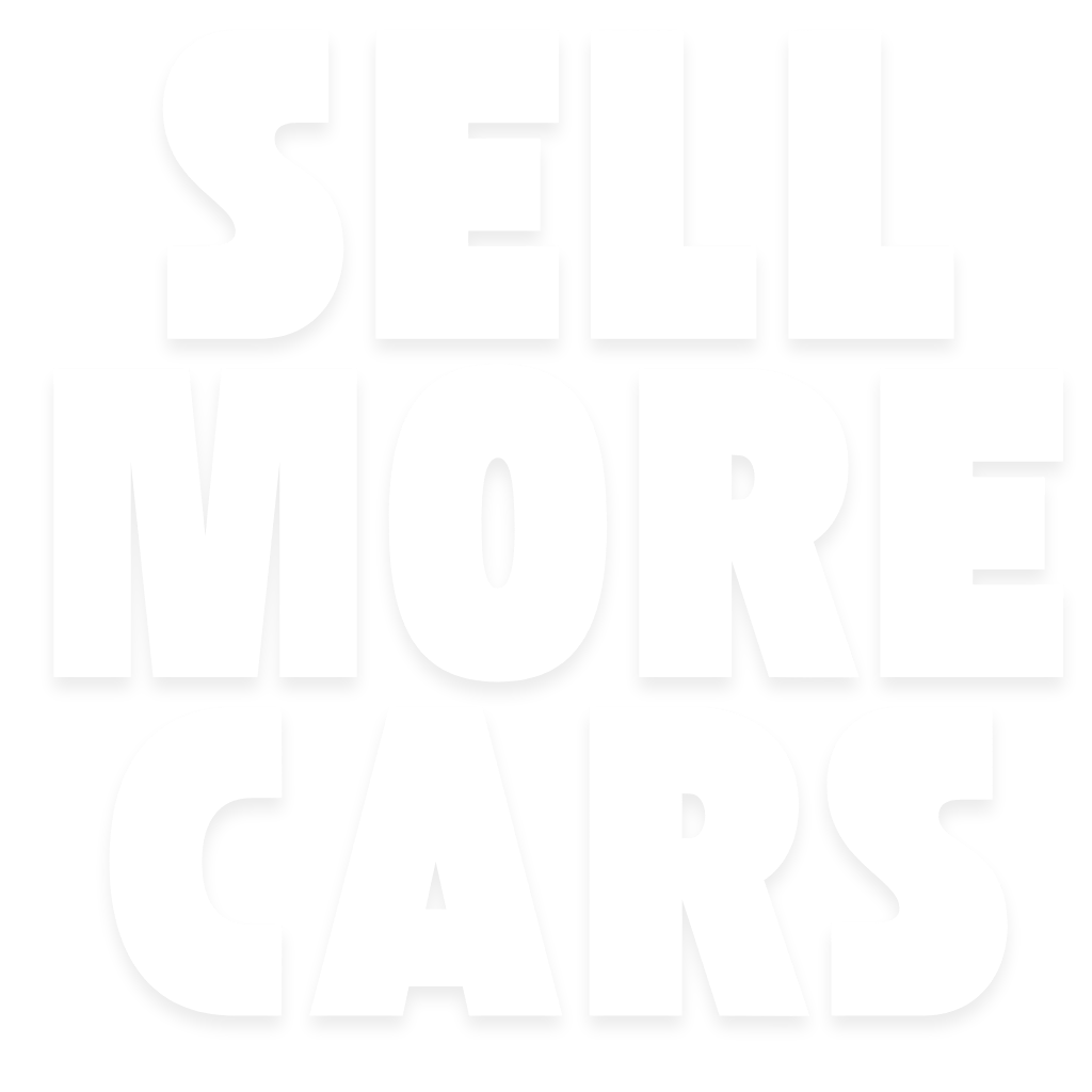 Bold white SELL MORE CARS text with black shadow on transparent background, ideal for Willowood Ventures automotive marketing and car dealership advertising.