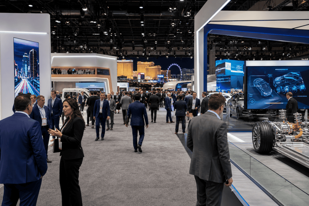 Automotive dealers walking a busy NADA trade show convention floor in Las Vegas