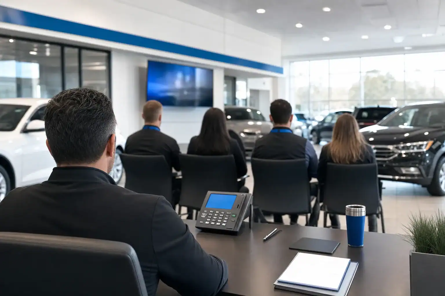 Staffed sales event on a dealership sales floor