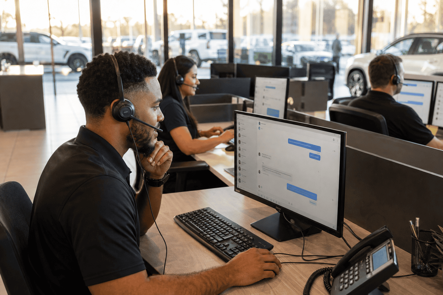 Dealership BDC team texting customers to book appointments