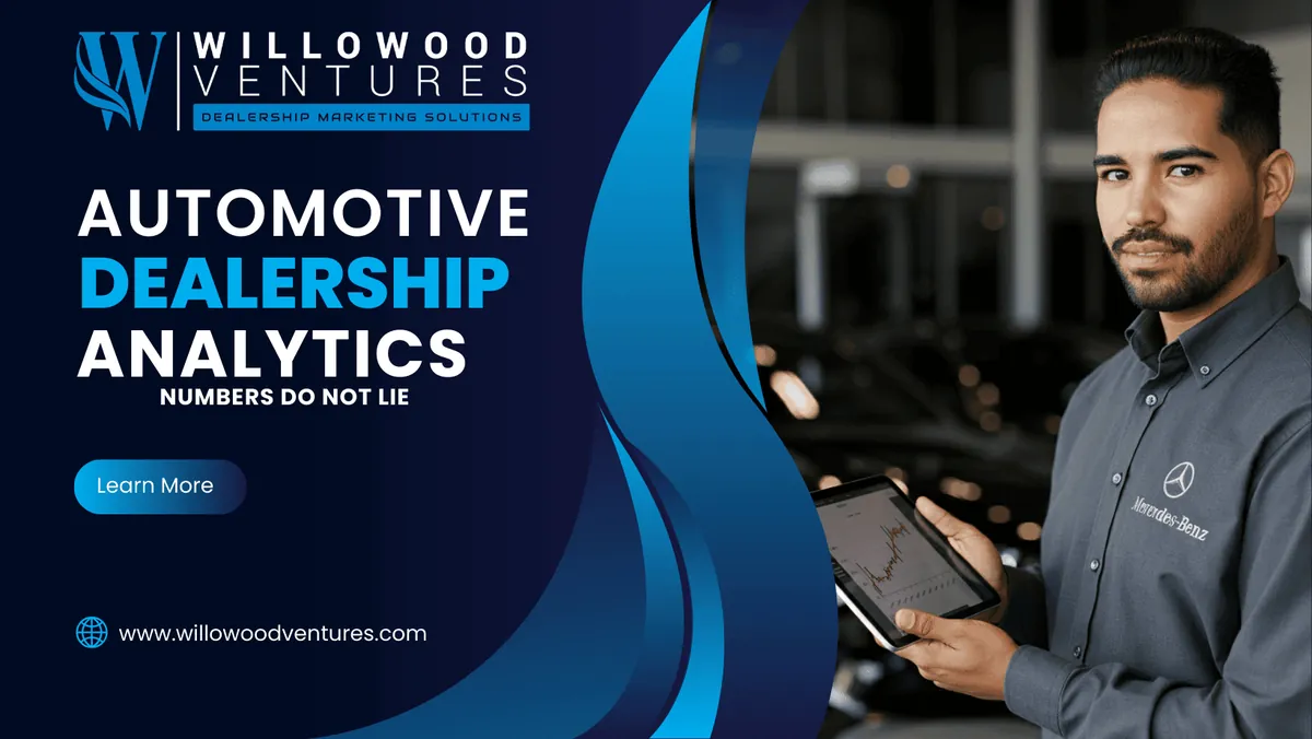 Vehicle technician holding tablet with automotive sales data in dealership showroom.