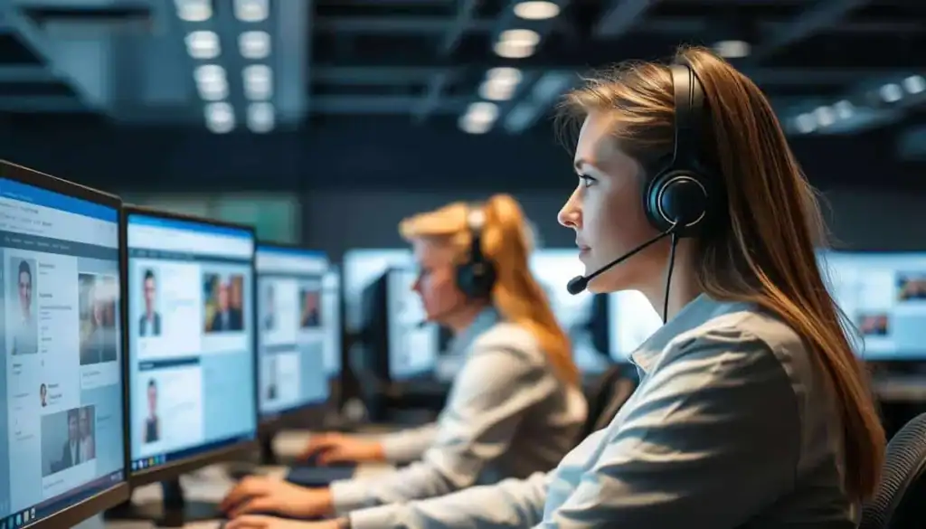 Professional automotive marketing team working at computers in a call center environment at Willowood Ventures.