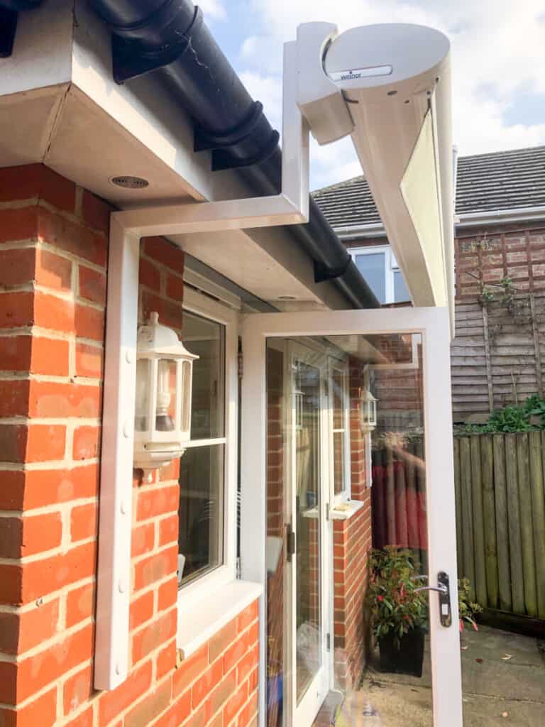 gutter brackets on an Weinor awning on a bungalow in Southampton Hampshire