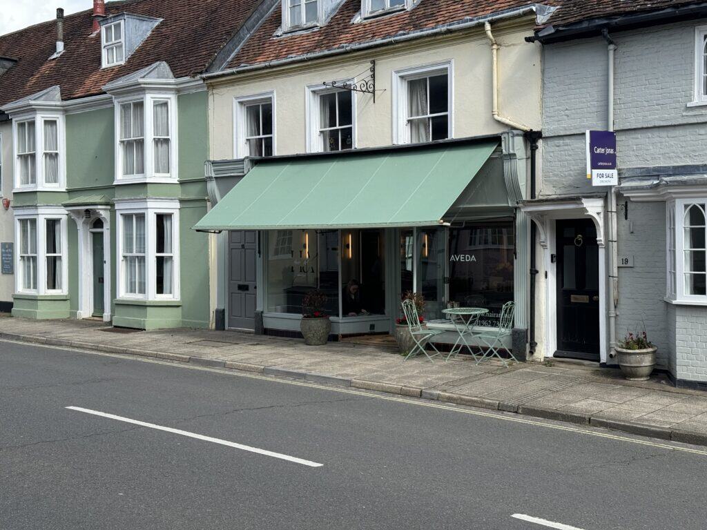 commercial shop front awning to a hair salon in Alresford Hampshire