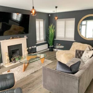 living room full height shutters Winchester Hampshire