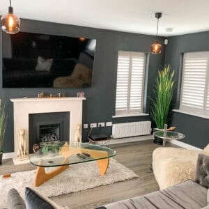 living room full height shutters Winchester Hampshire