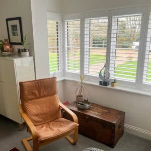 Made to measure bay window shutters installed in a Romsey home