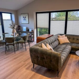 Thermal cellular blinds helping keep a Hampshire home cool during summer by reducing heat through windows.