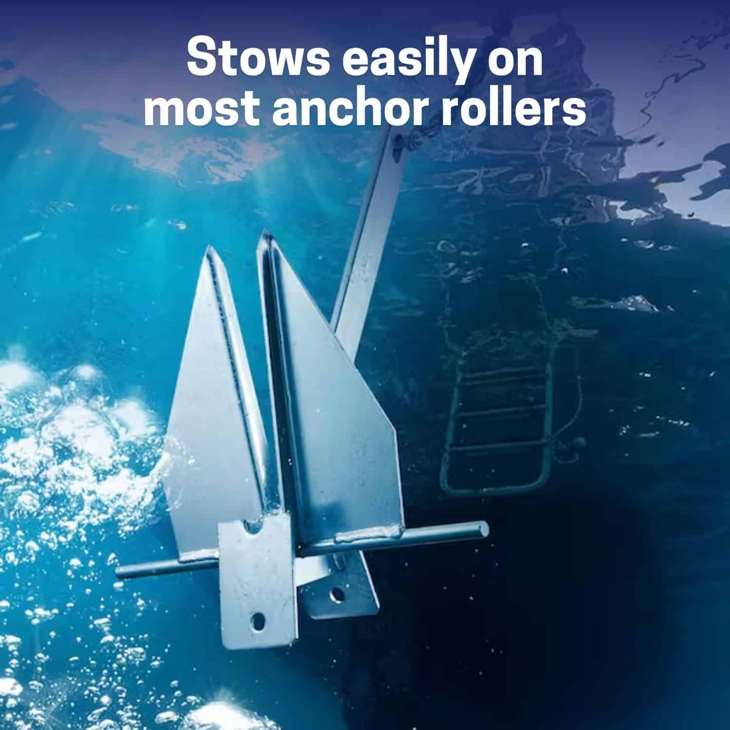 Stainless steel anchor roller for easy stowage on boats and ships.
