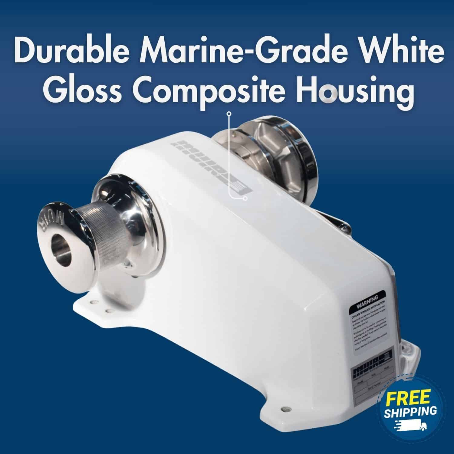 HR1600 Cougar marine windlass with white gloss composite housing.