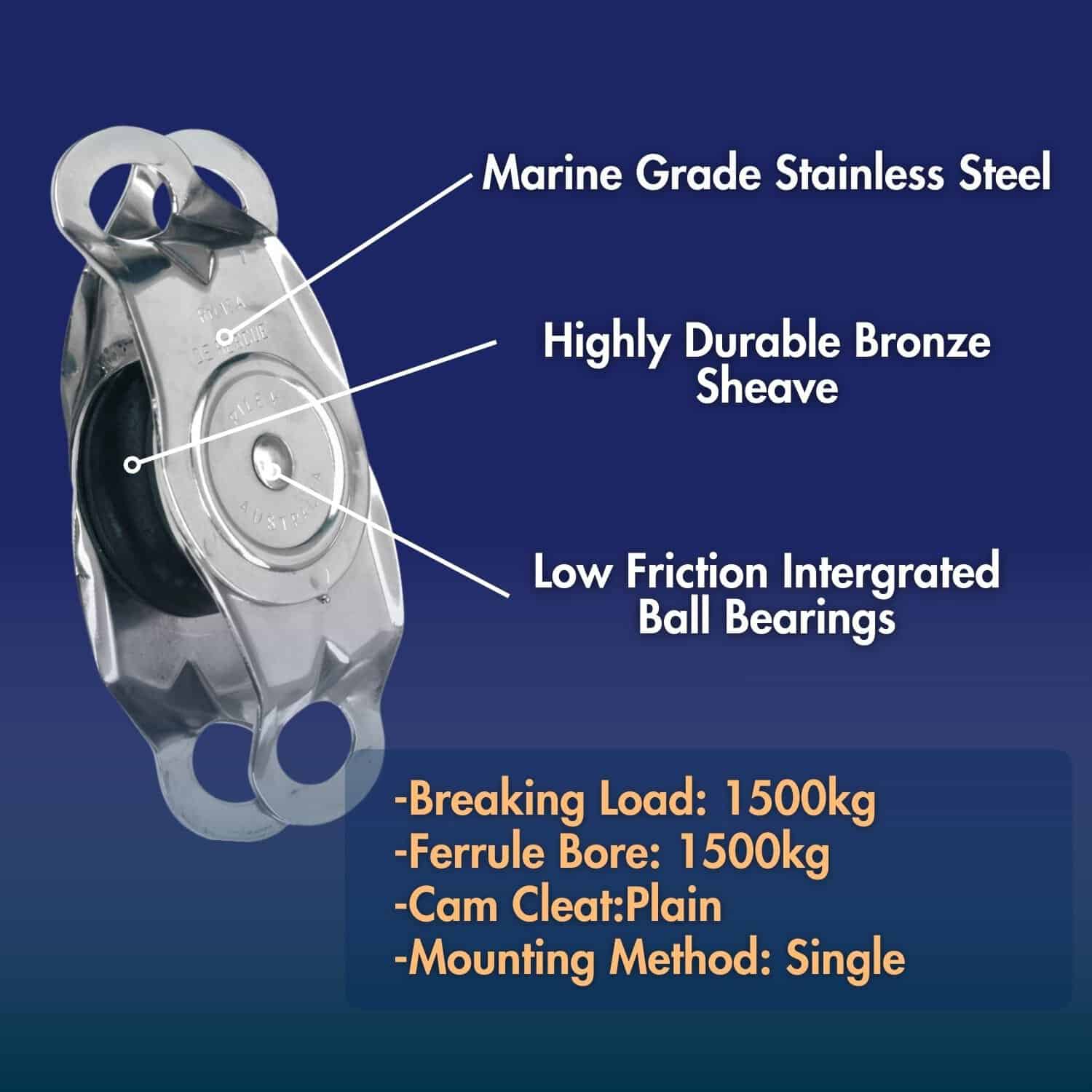 Delrin Sheave Sheet Block with Marine Grade Stainless Steel for sailing.