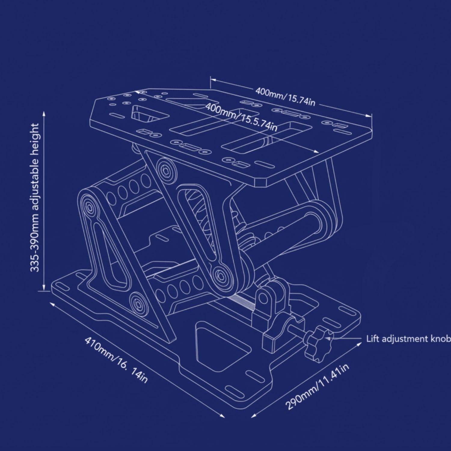 Adjustable boat seat suspension base with shock mitigation, 390mm height, 400mm width.