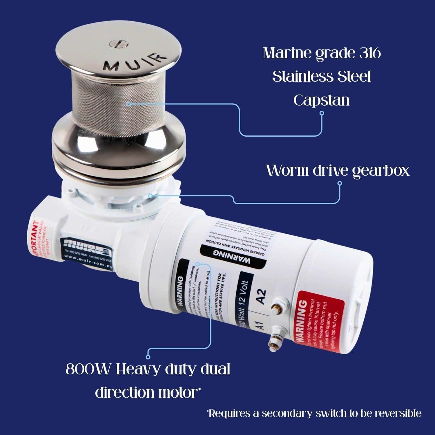 Marine windlass VC 650 with stainless steel capstan and dual motor.