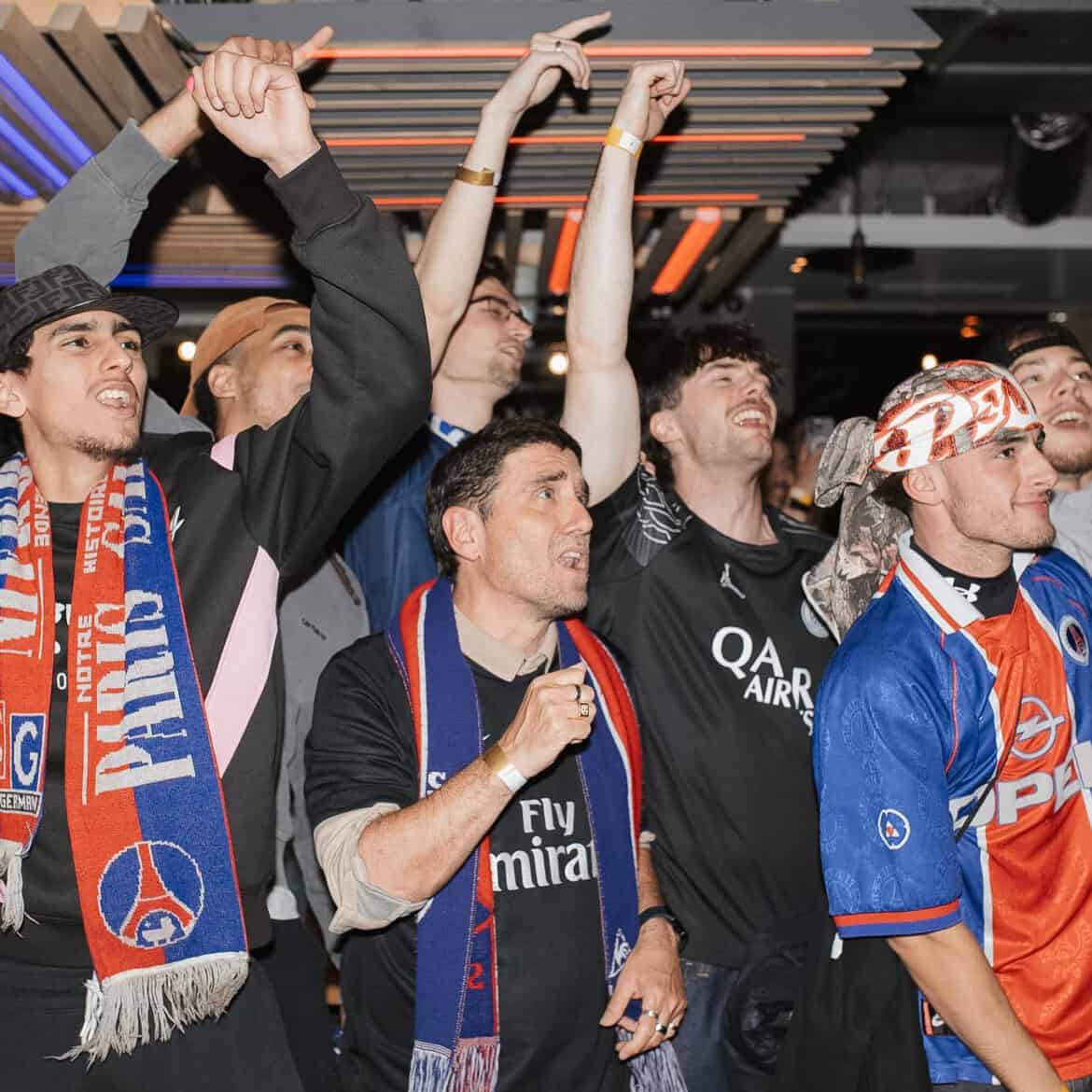 Fans celebrating at Belushi's during the World Cup event.