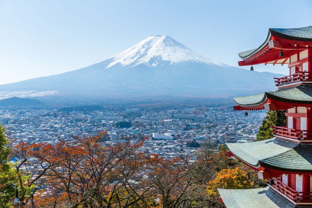 Majestic Mount Fuji, a world-famous UNESCO and sacred                              attraction in Japan.  
