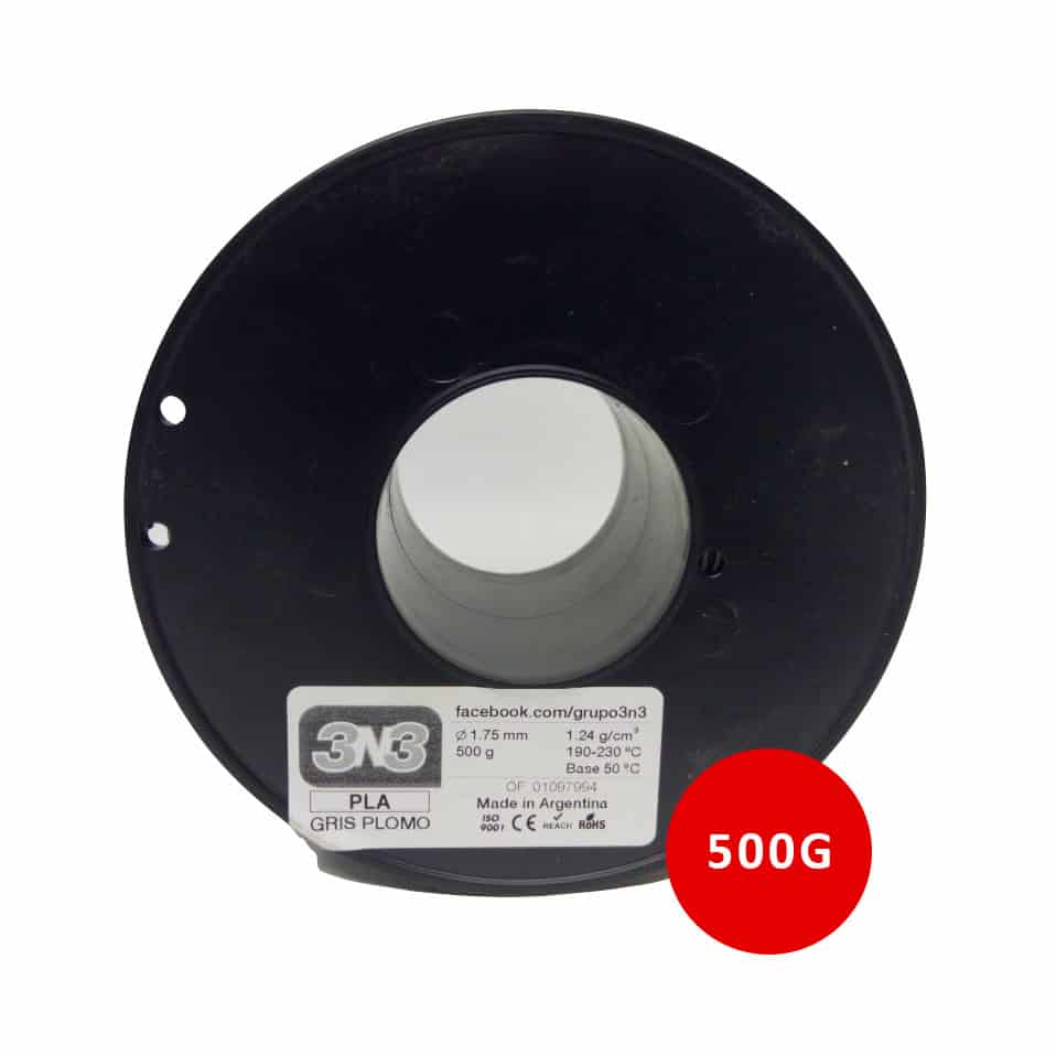 Tira de filamento de plástico PLA gris plomo para impresión 3D, 500g, con diámetro de 1.75mm, ideal para proyectos de modelado y prototipado con alto rendimiento y calidad en impresión 3D.