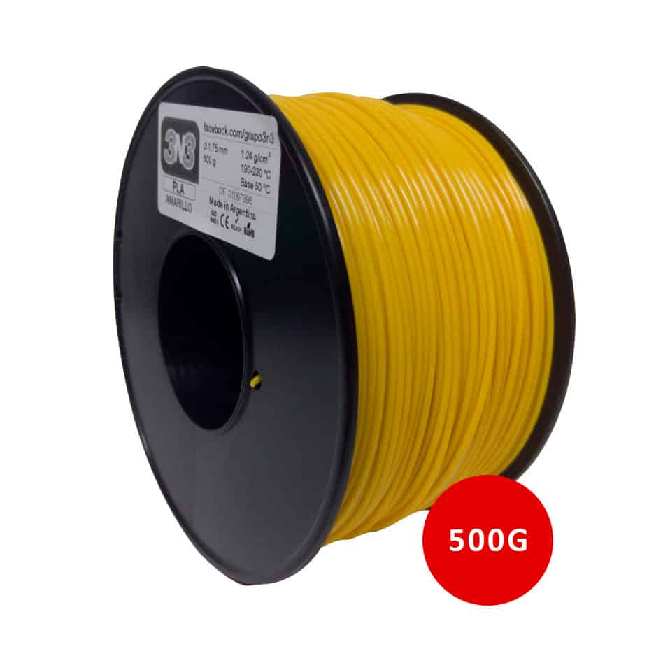 Resina de filamento 3D para impresión 3D, 500g, color amarillo, alta calidad, compatible con impresoras 3D, fabricación en Argentina, duradera y resistente.