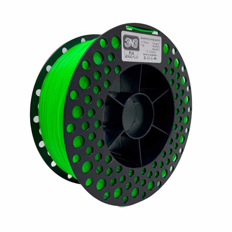 Resina 3D Casa Bureu Plásticos filamentosa para impresión 3D en color verde fluido.