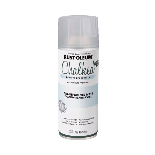 Rust-Oleum Chalked pintura protectora en spray, acabado mate y transparente para muebles y superficies, fácil de aplicar y de secado rápido, ideal para decoraciones y restauraciones.