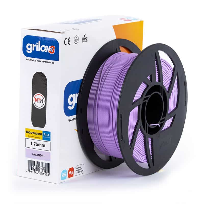 Filamento PLA para impresión 3D en color lavanda de 1.75mm, compatible con impresoras 3D, ideal para proyectos creativos y prototipos, calidad premium, marca Grilox3.