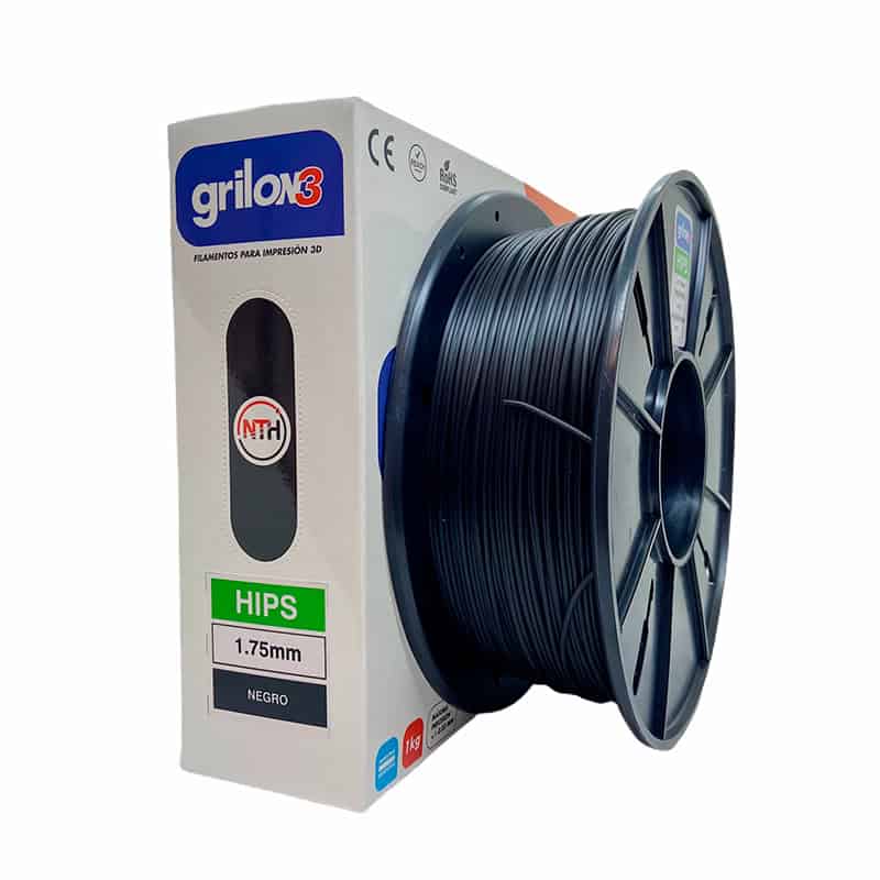 Filamento plástico para impresión 3D, compatible con impresoras 3D Vureu, resistente y duradero, en color negro, 1.75mm de diámetro, marca Arilon3, ideal para proyectos de prototipado y creación de modelos 3D.