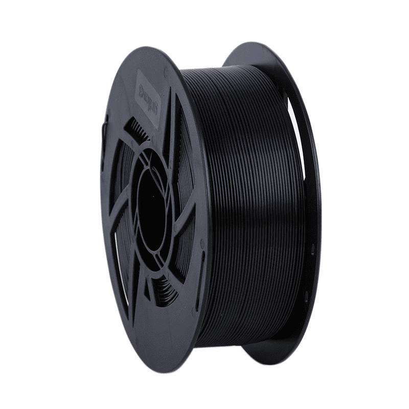 Bobina de filamento PETG para impresión 3D, color negro, resistente y flexible, ideal para proyectos de prototipado y fabricación digital.