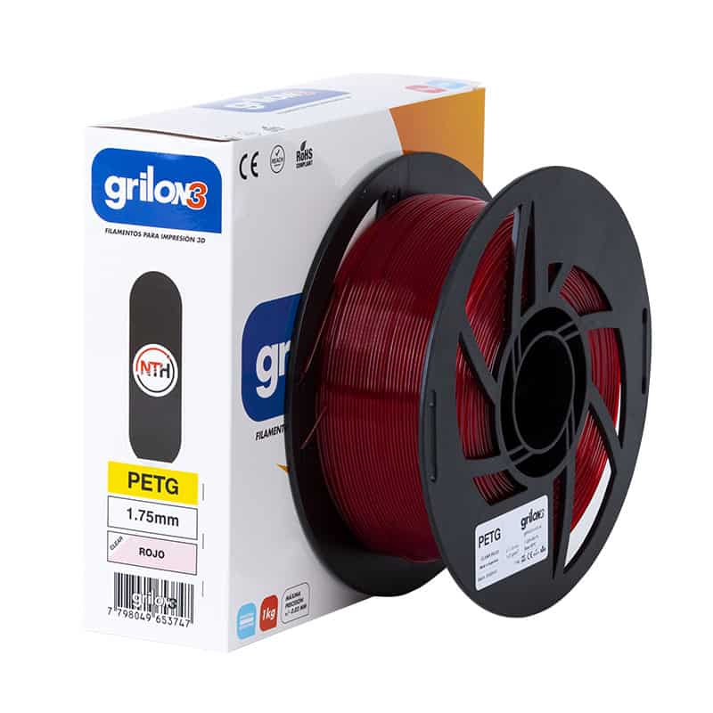 Filamentos para impresión 3D PETG rojo Grilon3, resistente y duradero, compatible con impresoras 3D, ideal para proyectos de prototipado y fabricación de piezas precisas.