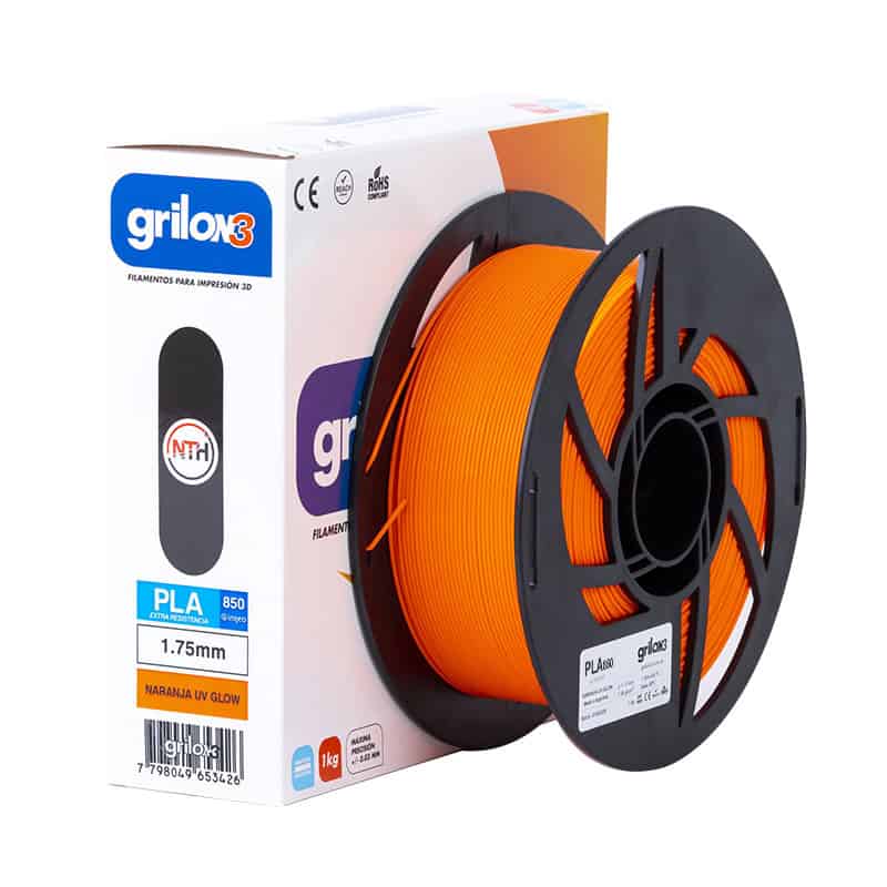 Filamento 3D PLA naranja UV glow para impresoras 3D, compatible con tornos de impresión, fácil de usar, resistente y de alta calidad, ideal para crear modelos y proyectos creativos.