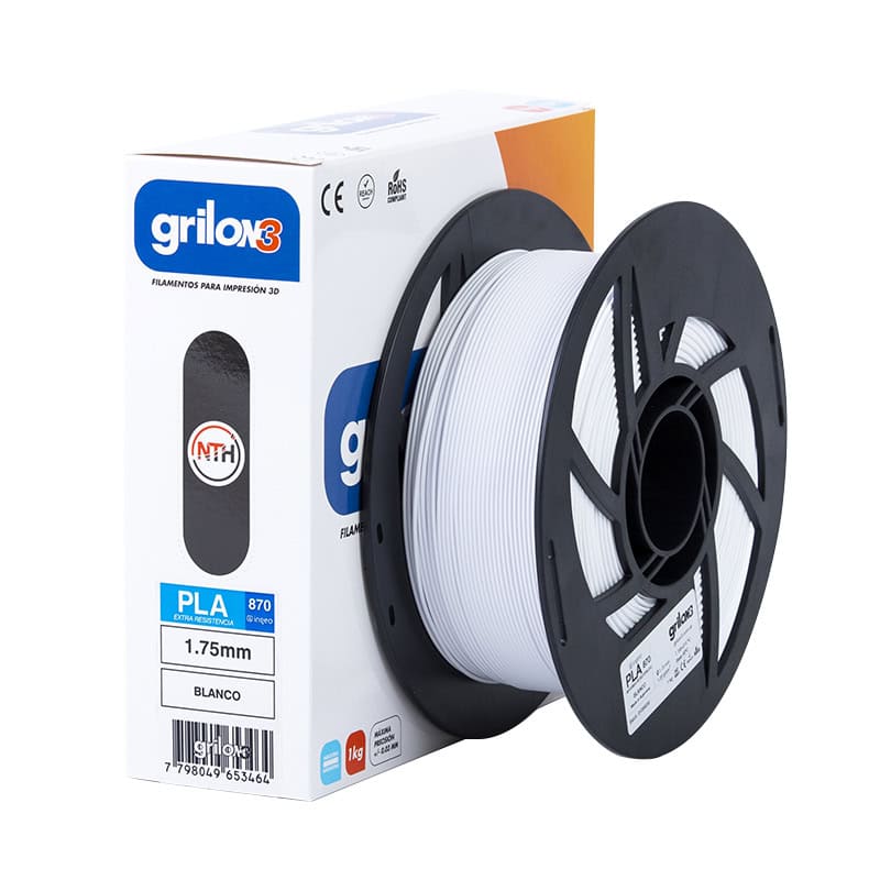 Filamento de impresión 3D PLA blanco de alta calidad para impresoras 3D, 1.75mm, 870g, compatible con filamentos Grilax3.