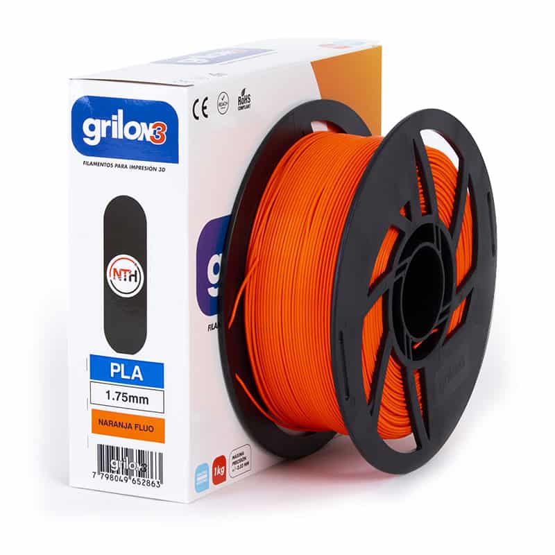 Filamento 3D PLA Naranja Fluorescente para impresión 3D, compatible con impresoras 3D.