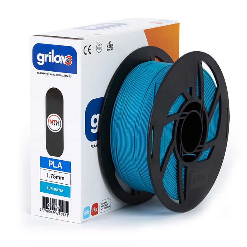 Filamento 3D PLA turquesa 1.75mm, compatible con impresoras 3D, alta calidad, ideal para proyectos de impresión 3D en Casa Bureu.