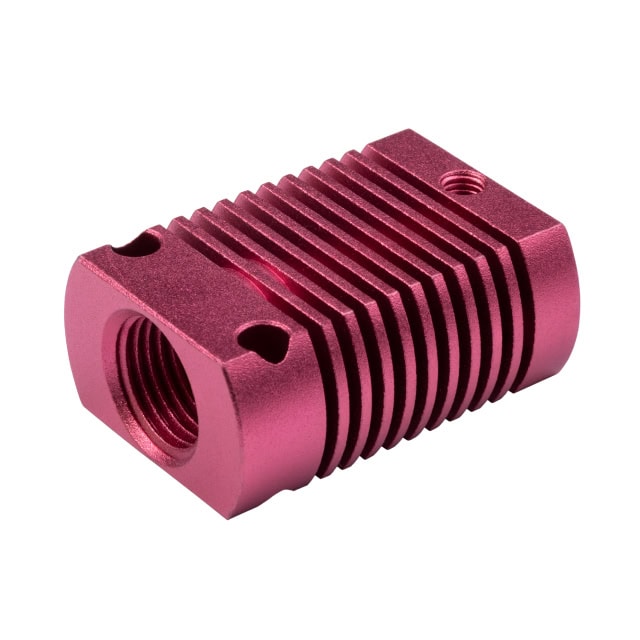 3D Casa Bureu Plásticos, componente de aluminio anodizado en color rosa, para proyectos de impresión 3D y mecanizado CNC.