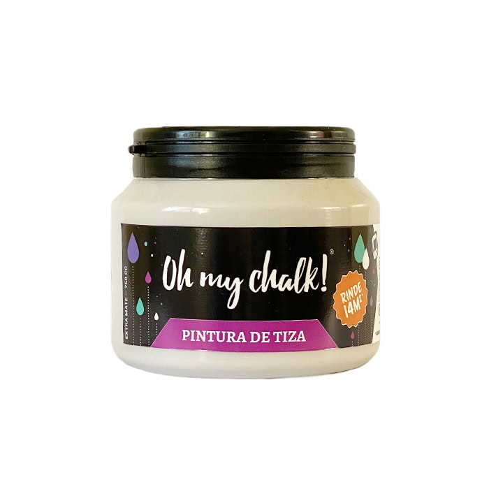 Pintura de tiza Oh my chalk, blanqueadora en envase de 250g para muebles y objetos decorativos, efecto mate y borrable, ideal para manualidades y crafts en hogar y oficina.