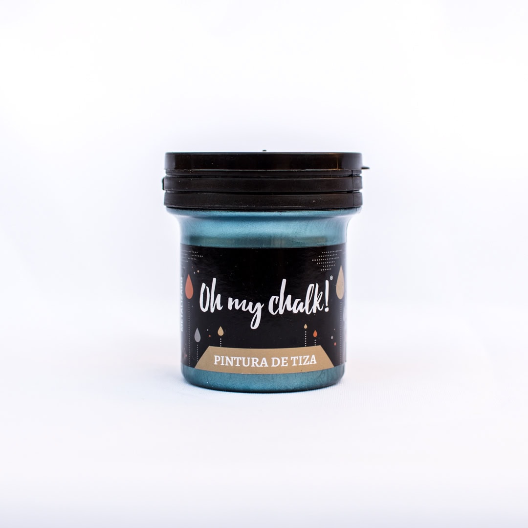 Tubo de pintura de tiza en color turquesa con etiqueta que dice "Oh my chalk!", tinta para cerámica y artesanía en plástico resistente, ideal para decoración y proyectos creativos.