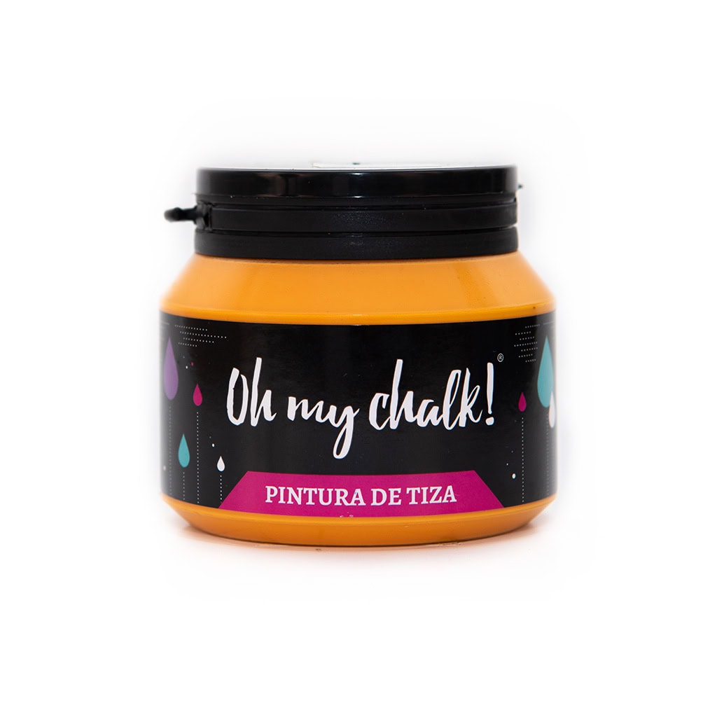 Pintura de tiza Oh my chalk en envase naranja y negro, ideal para decorar muebles y objetos con estilo vintage y personalizar ambientes con efectos chalk paint.