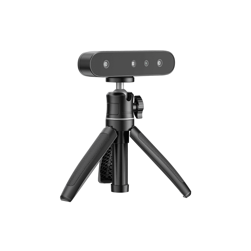 Cámara 3D para videollamadas y transmisiones en vivo en elegante trípode negro.