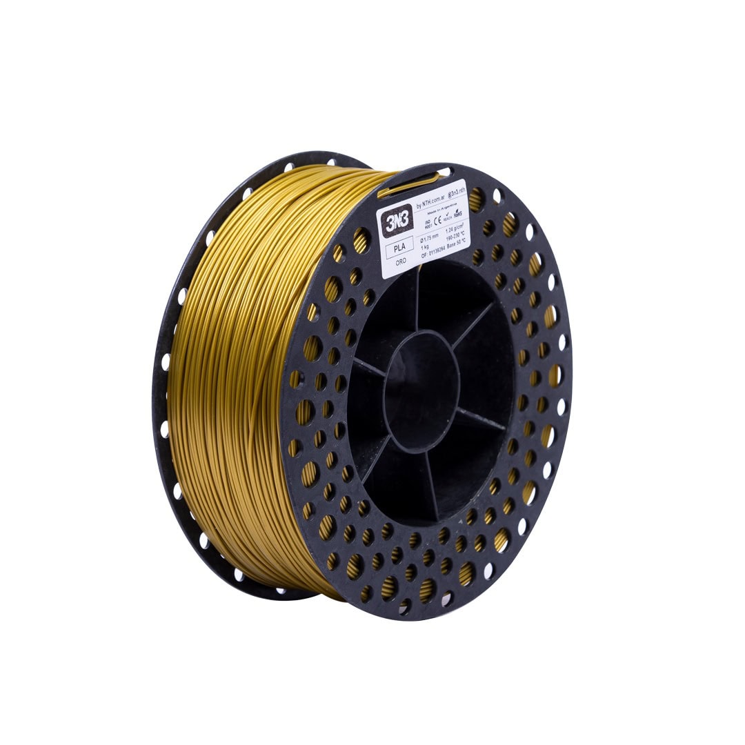 Cinta de filamento de impresión 3D en color dorado para impresoras 3D, compatible con múltiples modelos y fácil de usar.