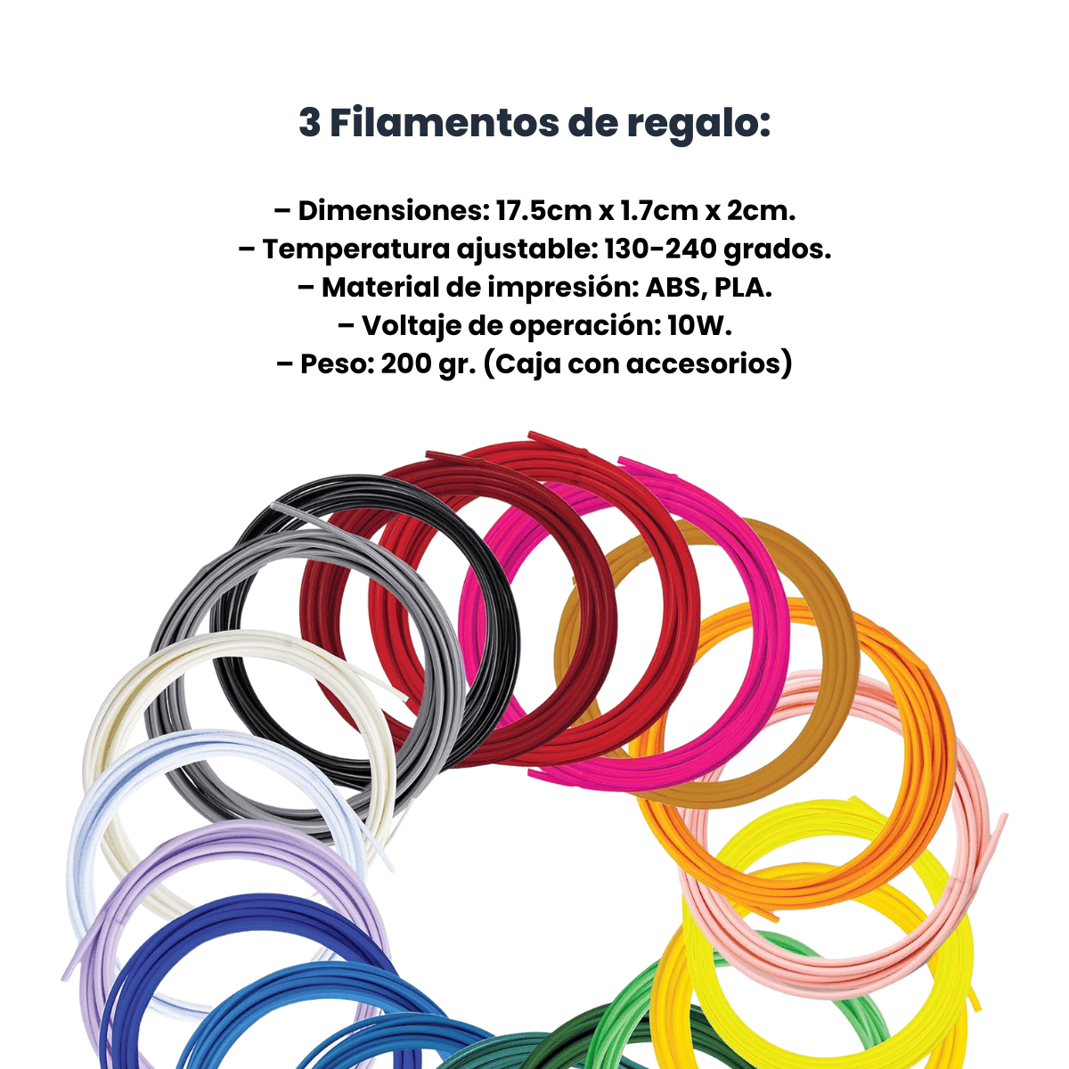 Colores de filamentos plásticos para impresión 3D de alta calidad.
