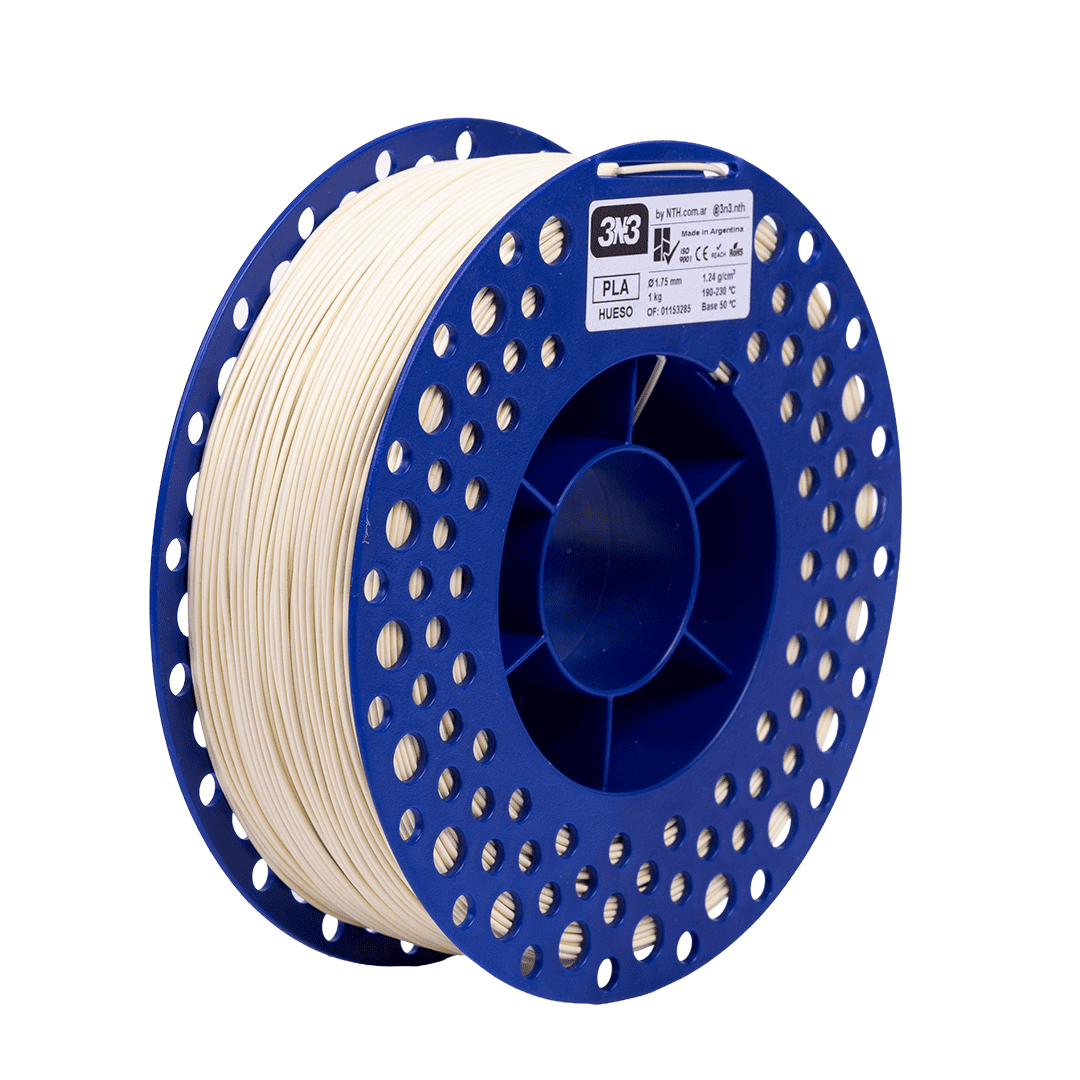 Polvo de filamento PLA para impresión 3D en bobina azul, ideal para proyectos creativos y de construcción con tecnología de fabricación aditiva.