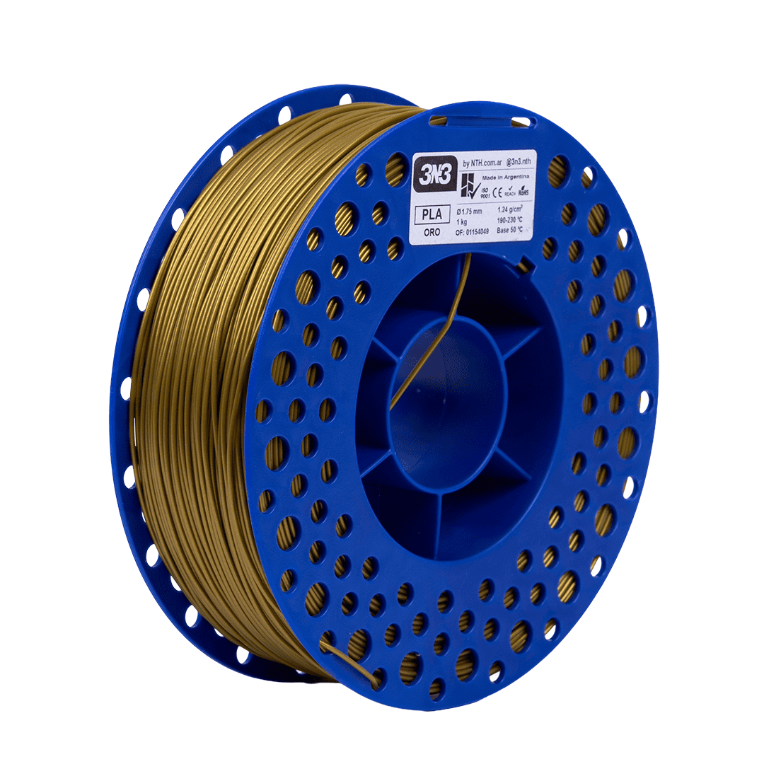 Resina PLA de alta calidad para impresoras 3D, color oro, filamento resistente, ideal para proyectos de diseño y prototipado, compatible con impresoras FDM 3D.