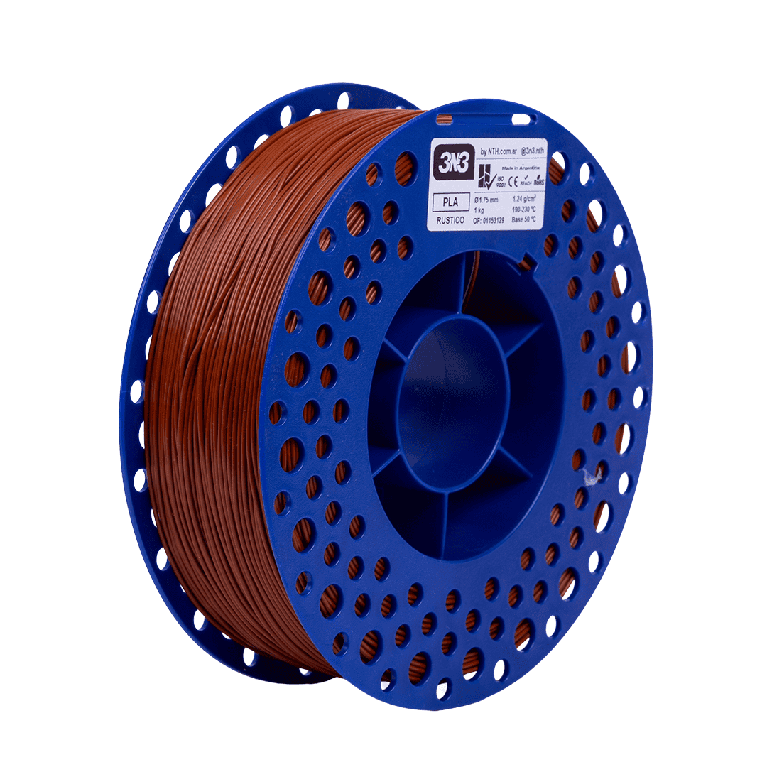 Tira de filamento de plástico PLA en carrete azul para impresoras 3D, ideal para modelos precisos y detallados, resistente y fácil de usar, fabricado en Argentina.