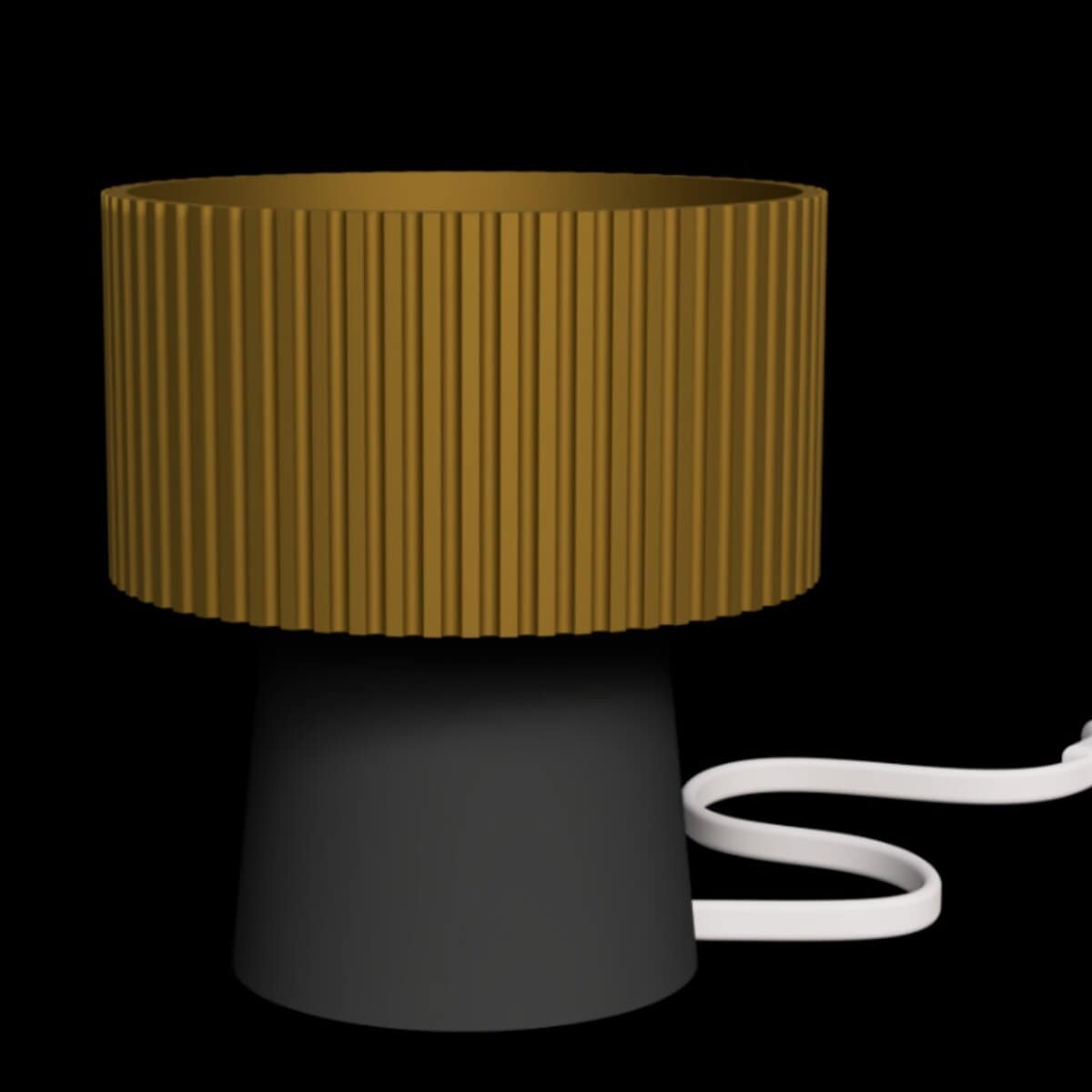 Lámpara de escritorio moderna con base negra y pantalla de madera, ideal para decoración de interiores y espacios de trabajo con estilo contemporáneo.